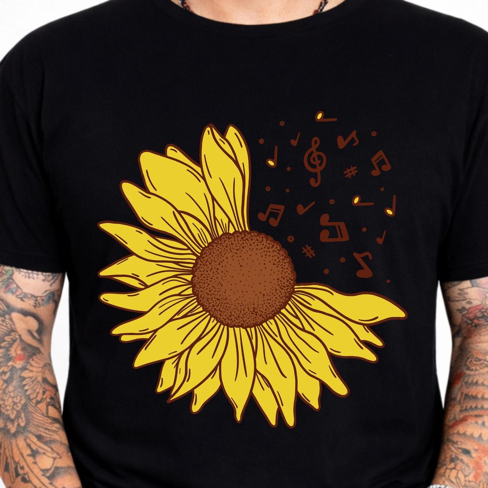 Sunflower Music Notes Floral Flower Lover Nature Musician T-Shirt. XXXXL