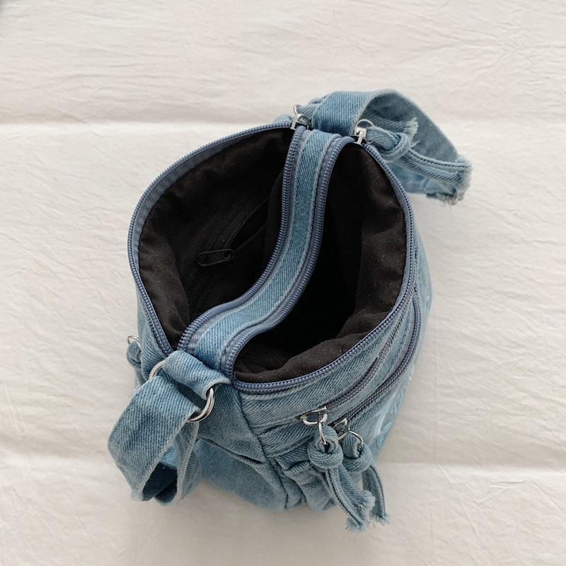 Vintage Denimtasche Damen Mehrschichtig Kleine Tasche Bestickt Schulter Crossbody-Tasche