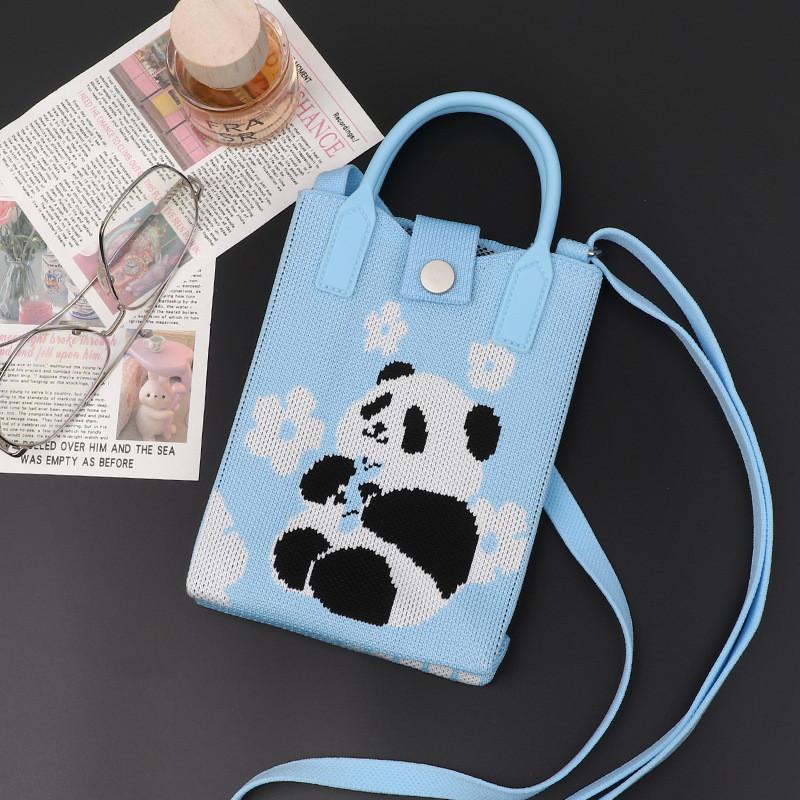 Playful Print Panda Knitted Handbag Stylish Small Crossbody Purse Perfect For Casual Outfits