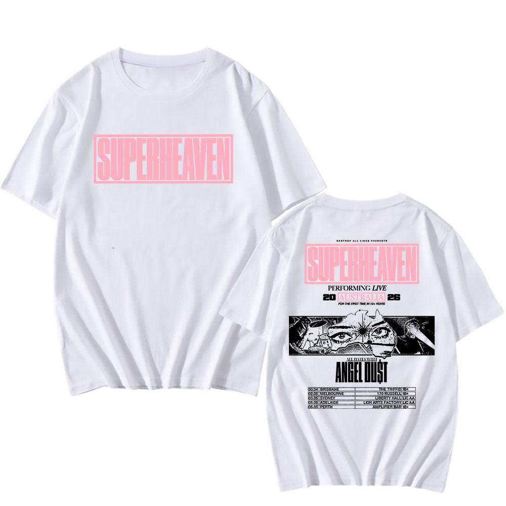 

SUPERHEAVEN Australian Tour 2026 T-shirt Unisex Streetwear Summer Cotton Men/Women Tshirts Graphic Printing Merch Hip Hop XS белый