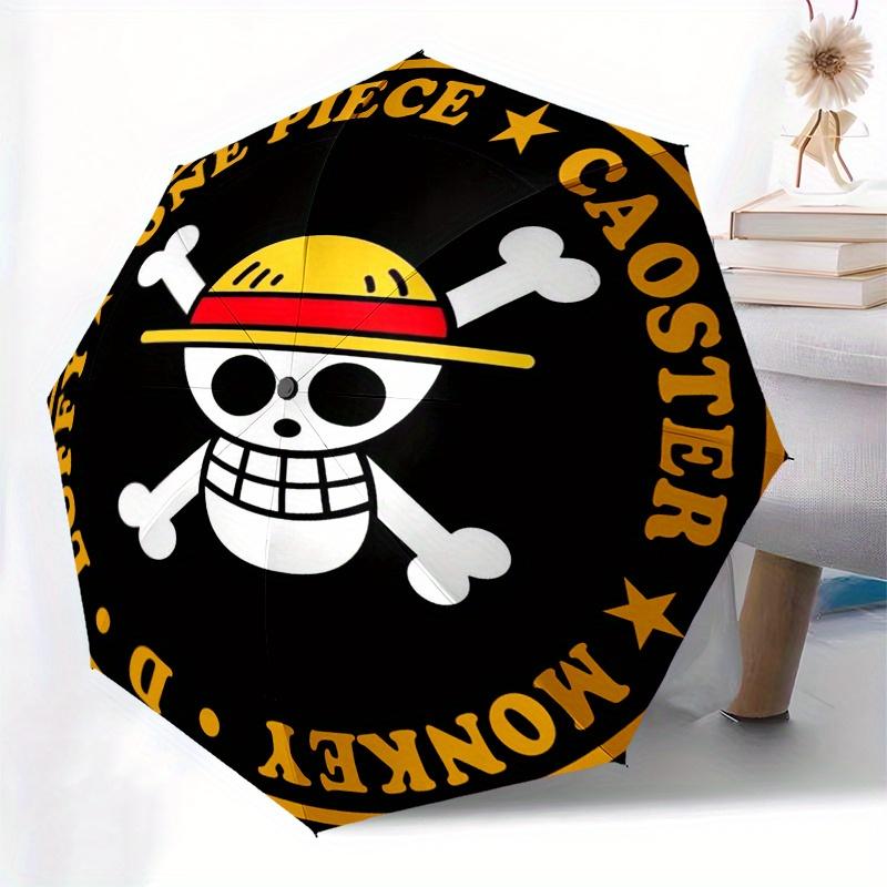 One Piece Monkey D. Luffy Coaster Setof 4 - Black & Yellow Skull DesignUmbrella, Portable 3-Fold Compact Umbrella for Men & Women Gift