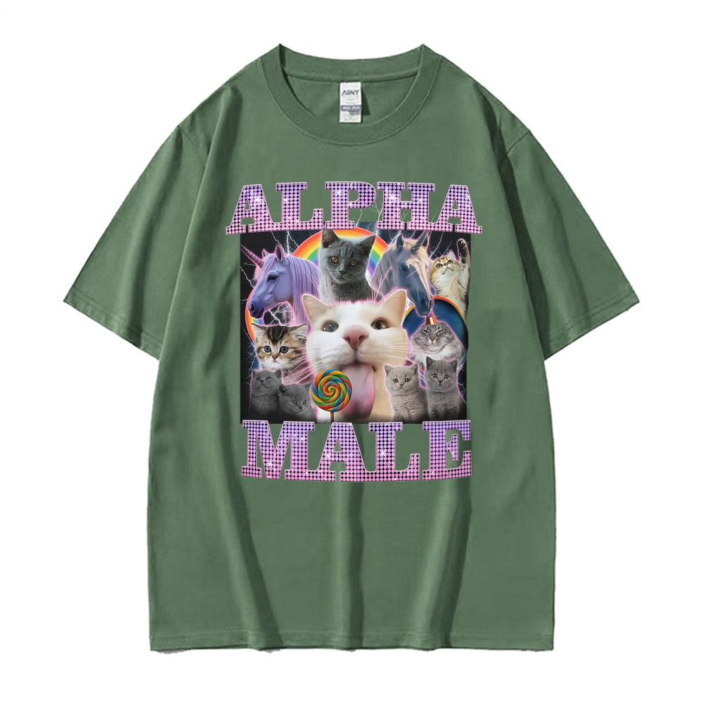 Alpha Männchen Lustige Katze Einhorn Regenbogen T-Shirt Unisex Damen Mode Kawaii Niedlich Kurzarm T-Shirt Baumwolle Locker Übergröße T-Shirt