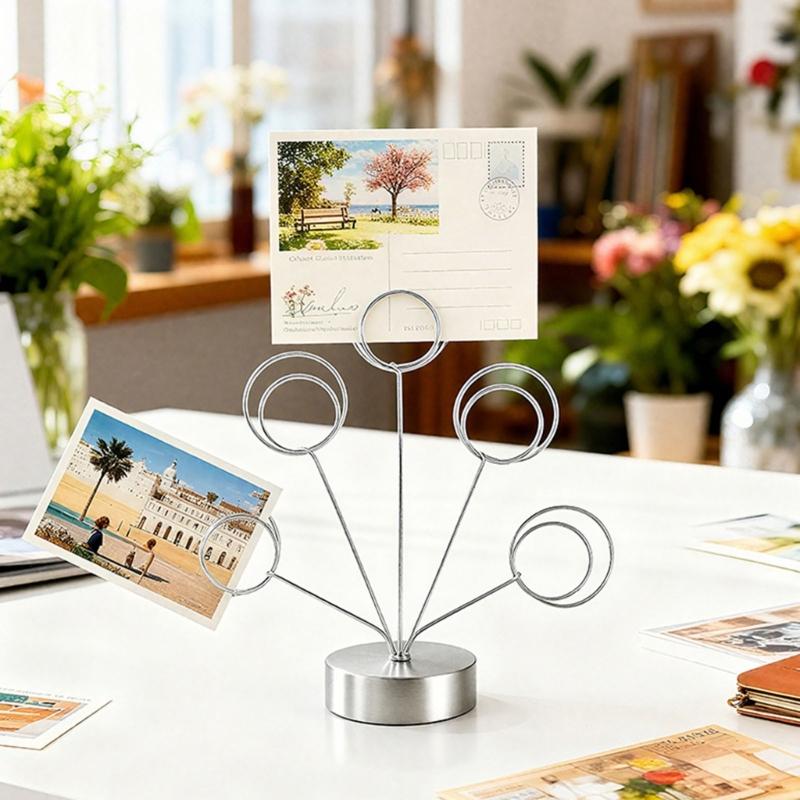 Tabletop Photo Tree Stand With Adjustable Metal Wires And Stable Round Base For Displaying Cards Photos Memos Holiday Decoration