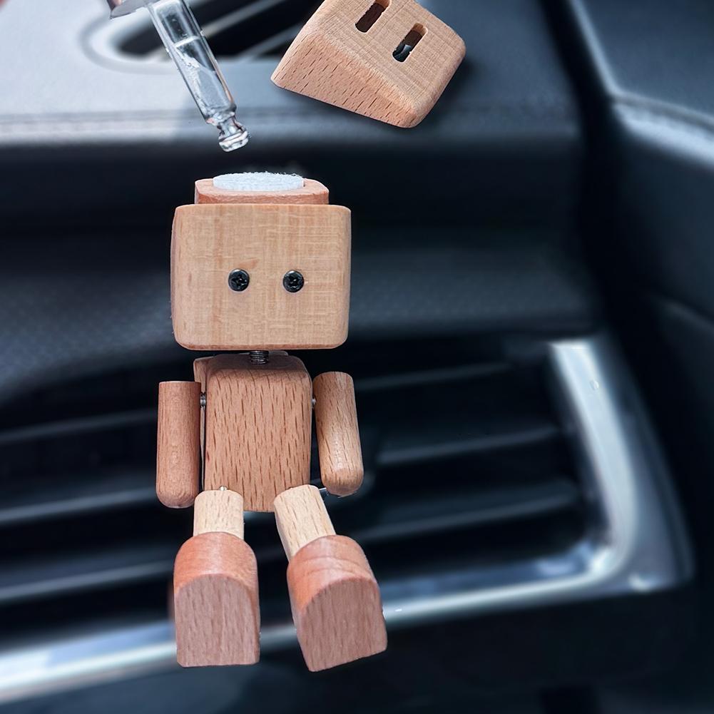 Shaking Wooden Man Figurine Leg-swinging Robot Figurine Cute Wood Man Small Ornaments Car Aromatherapy Wooden Figure Shaking Man