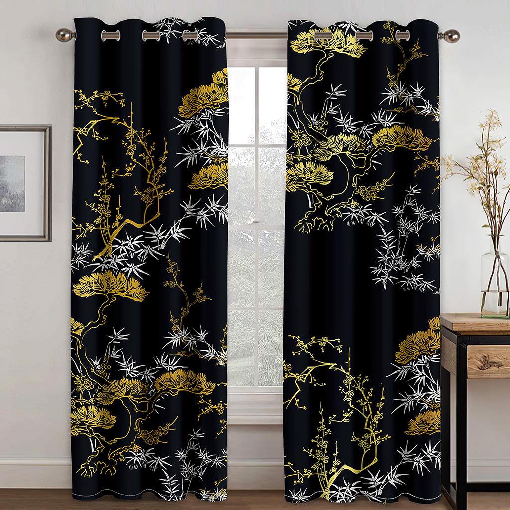 Gold Chinese Vintage Animal Plant Luxury Window Curtains In the Kids Bedroom Living Room Hall Treatments Kitchen Drapes Blinds