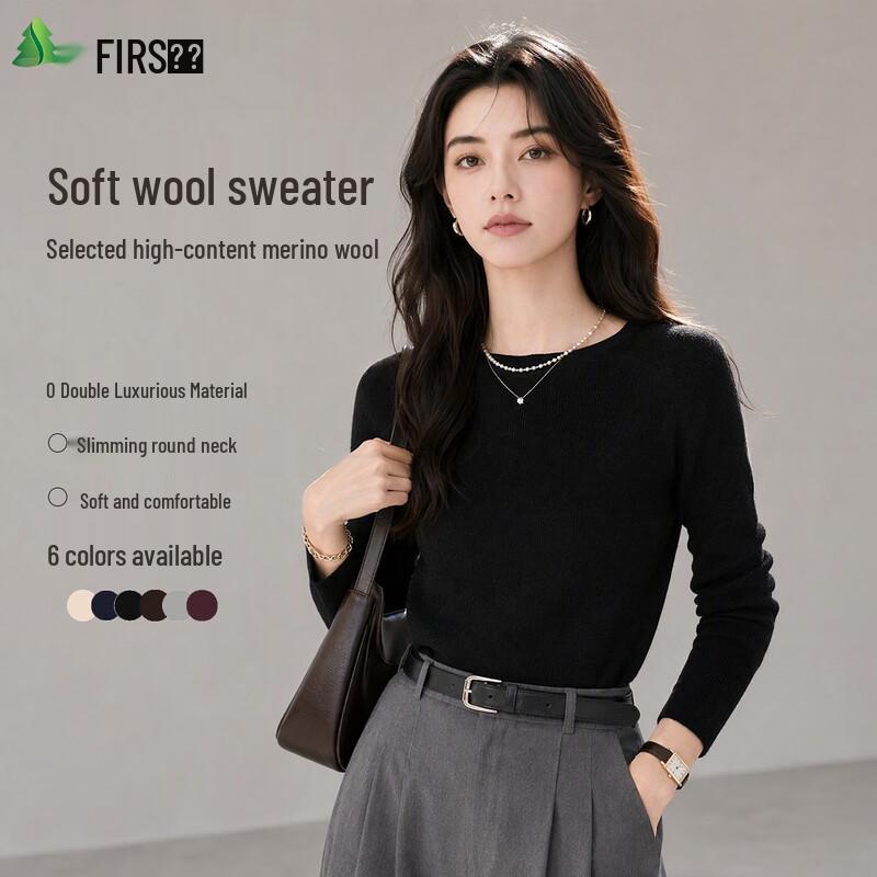FIRS Women's Wool-Cashmere Blend Slim-Fit Crewneck Sweater