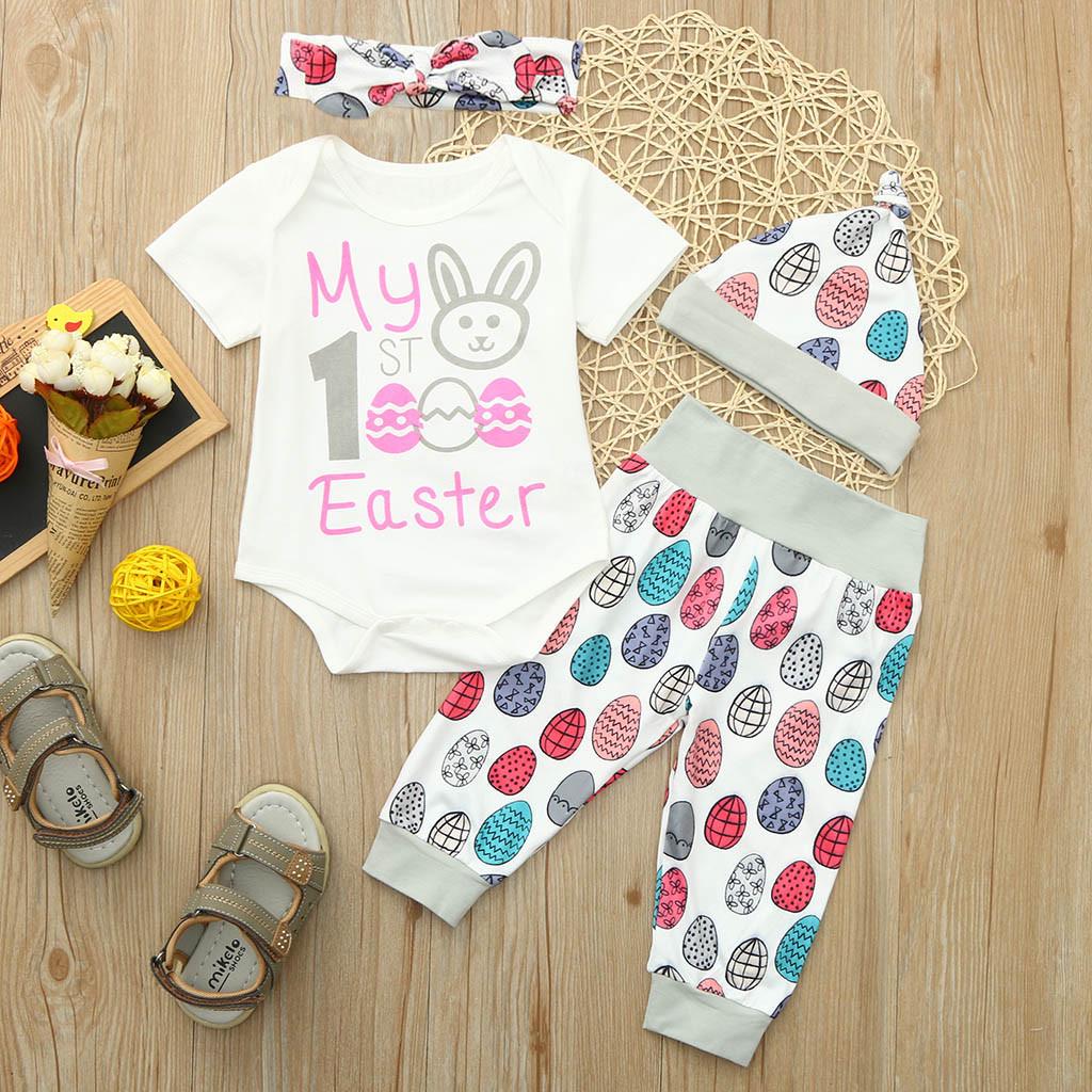 Buy Infant Baby Easter Day Cartoon Letter Print Romper Pants Hat 