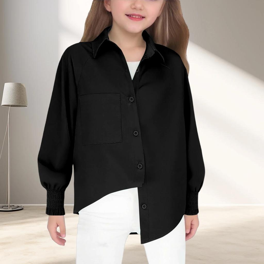 Moda Infantil Cor Camisa Top Confortável Manga Longa para Meninas Crianças Mais Velhas