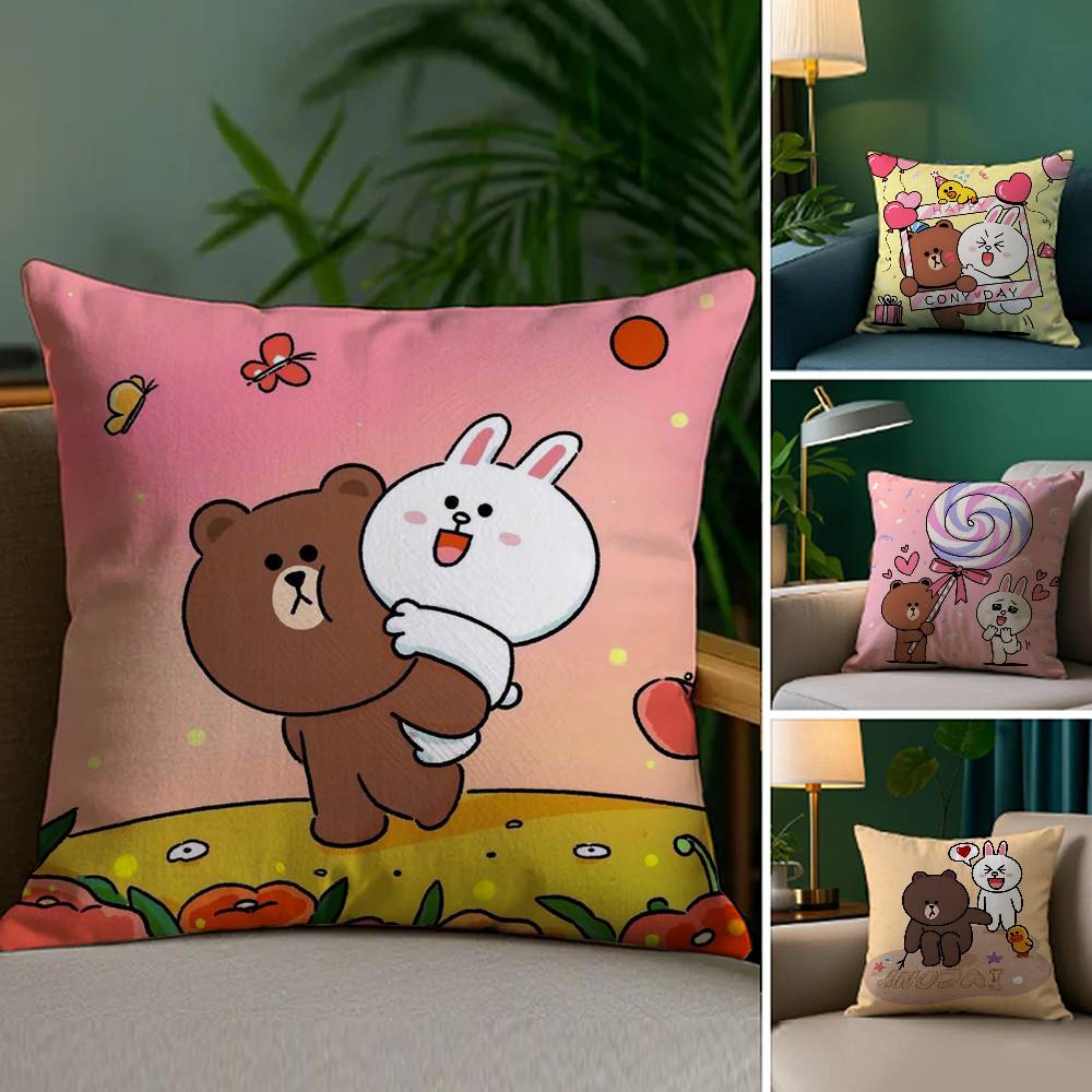 B-Braunbär und Cony Kissenbezug Sofa Wohnzimmer Schlafzimmer Doppelseitiger Druck Quadratisches Kissen Nickerchen Kissenbezug