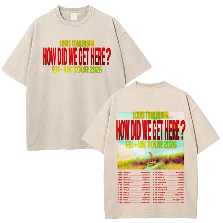 How Did I Get Here Vintage Washed TShirt Singer Louis Tomlinson Album Print Unisexs Cotton Tee Shirt Tide Short Sleeve Fans Gift