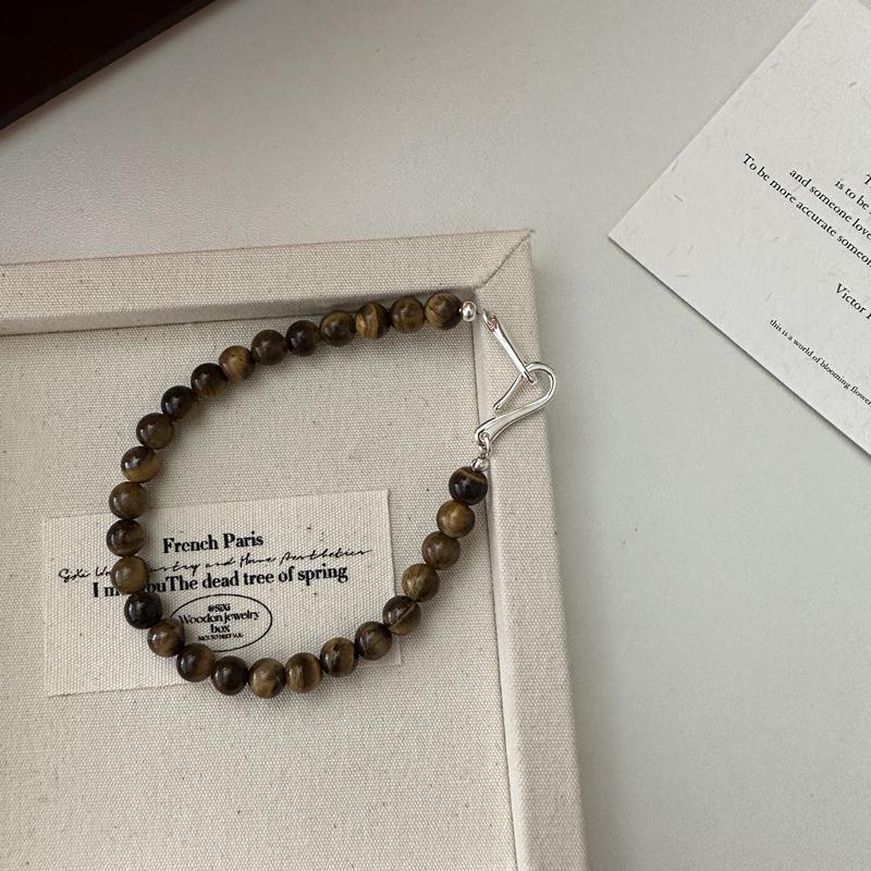 

S925 Sterling Silver Tiger S Eye Stone Necklace Blogger S Same Niche Design Beaded Buckle Stacked Chain Jewelry 925 silver
