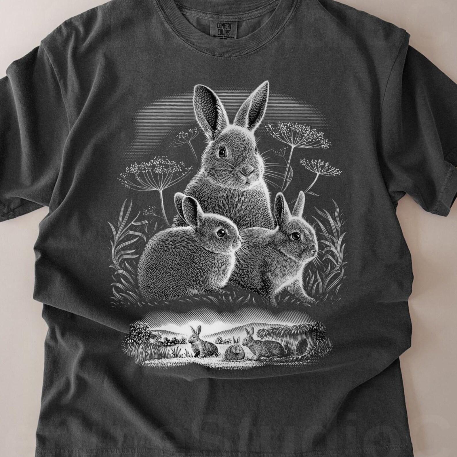 Vintage Bunny T-Shirt, Wildflower Forest, Rabbit Lover Gift S