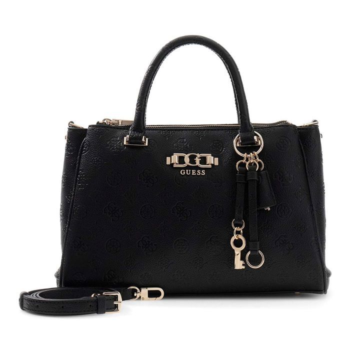 GUESS Sac à main noir pour femme - Anise Triple Compartment Satchel Black Logo 336883