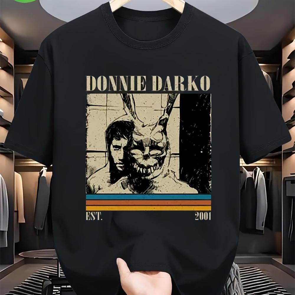 UnisexS Black Tee Featuring Graphic From The Donnie Darko Film Showcasing Rabbit Character Design Perfect for Casual Outings
