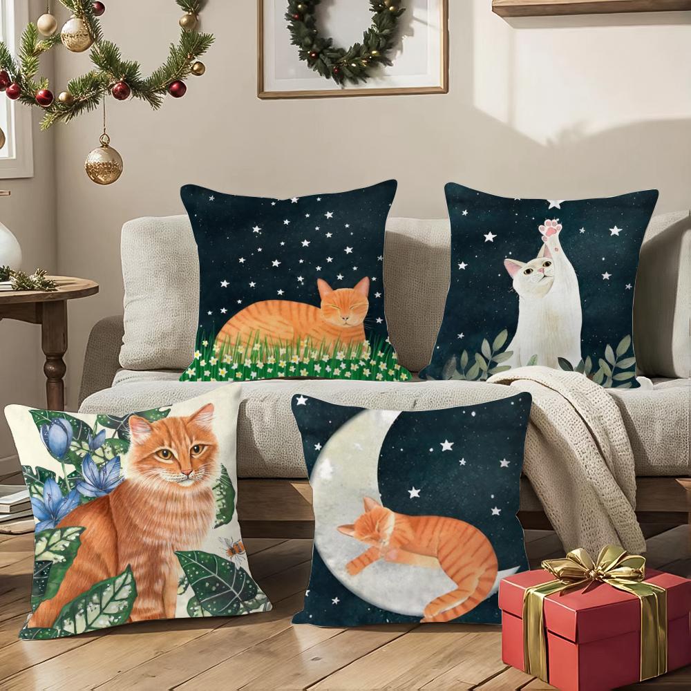 Cozy Home Funny Cats Warm Family Pillow Case Double-Sided Printing Short Plush Sofa Cushion Cover Bedroom Bedside Pillow