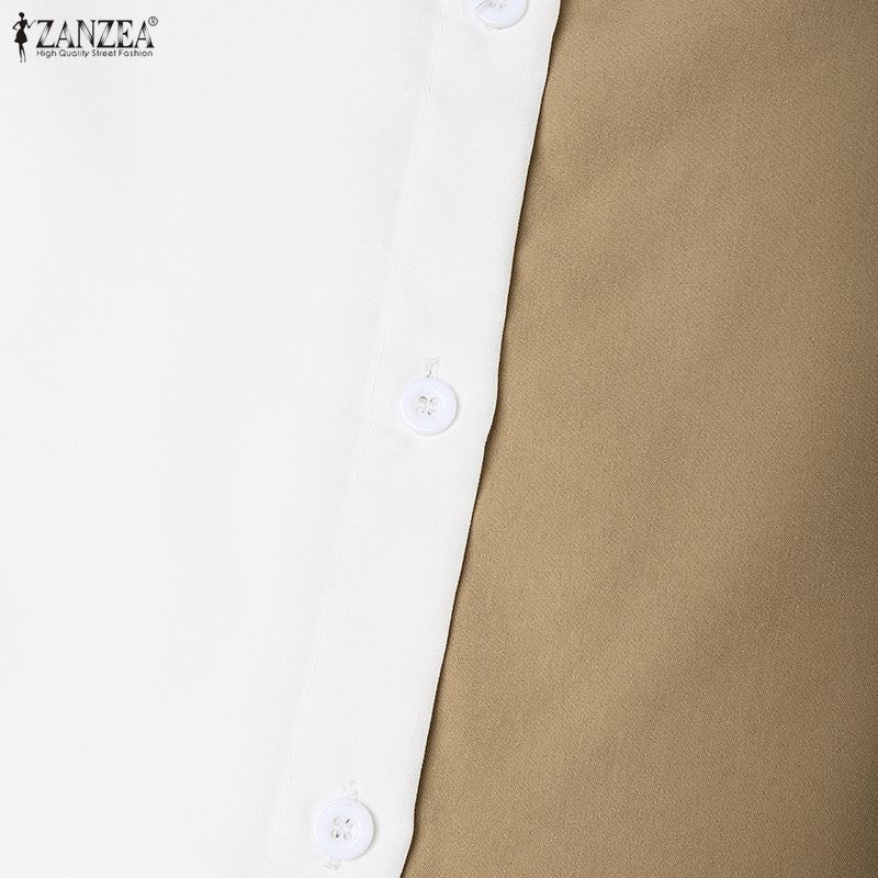 ZANZEA Women Casual Turn Down Collar Loose 3/4 Sleeve Patchwork Shirt Dress