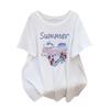 Women's Plus Size Slimming Loose Fit Mid-Length Round Neck Short-Sleeve T-Shirt (Sizes 200/300/350 Jin)