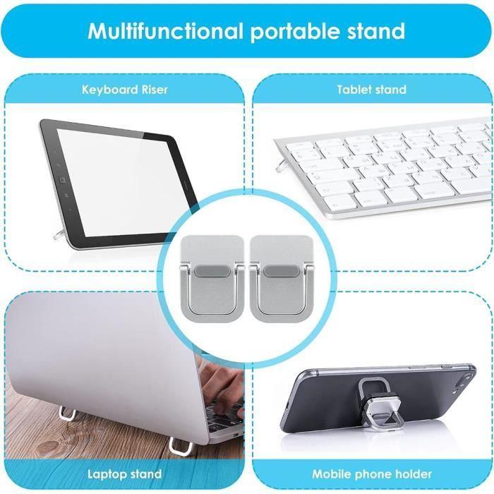 2x Mini Support d'Ordinateur Portable Tablette Téléphone, Support Autocollant pour Clavier Bureau Métal - Argenté