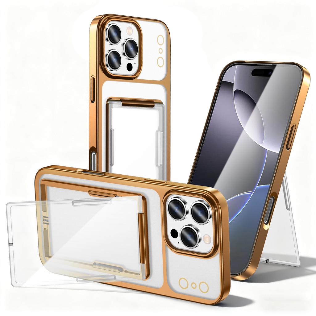 For IP16PROMAX Card Holder Holder Mobile Phone Case IP15PROMAX Instantly Changes To 17 Electroplated All-inclusive PC Protective Case