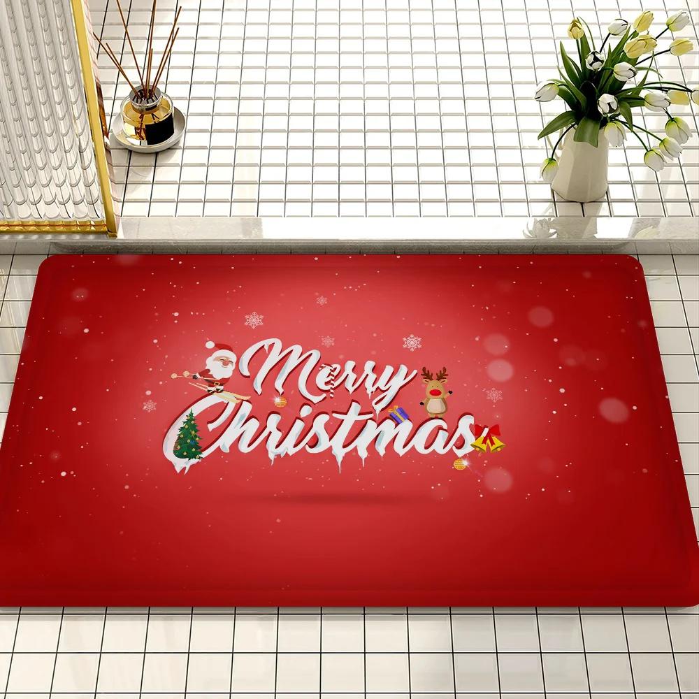

Christmas Themed Door Mat Festive Patterns Like Gifts Santa Hat Candies Non Slip Durable Entrance Rug Indoor Outdoor Home Decor 40x60cm