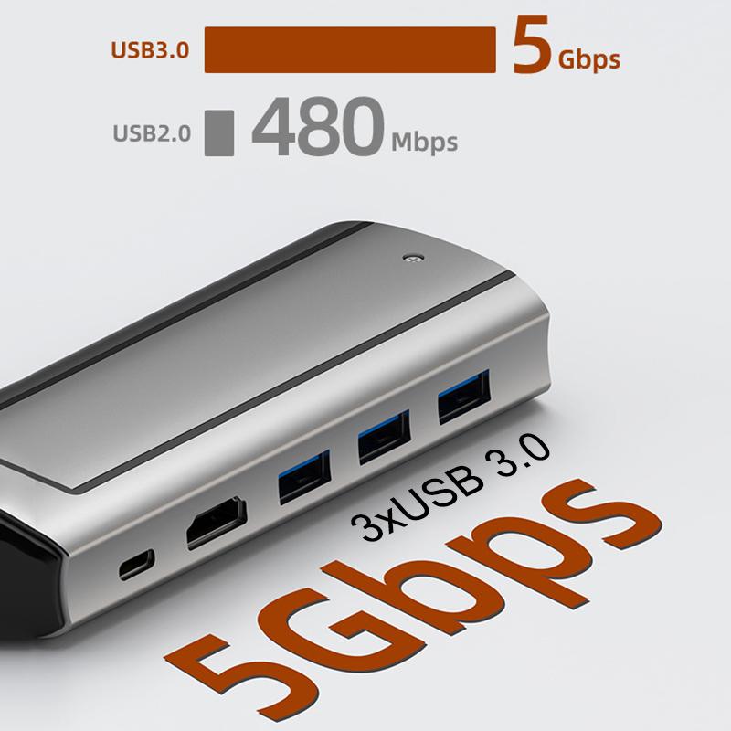 6-IN-1 USB C HUB USB C Docking Station With Disk Storage Function M.2 NVMe SATA SSD Type C to HDMI Adapter For Macbook Pro