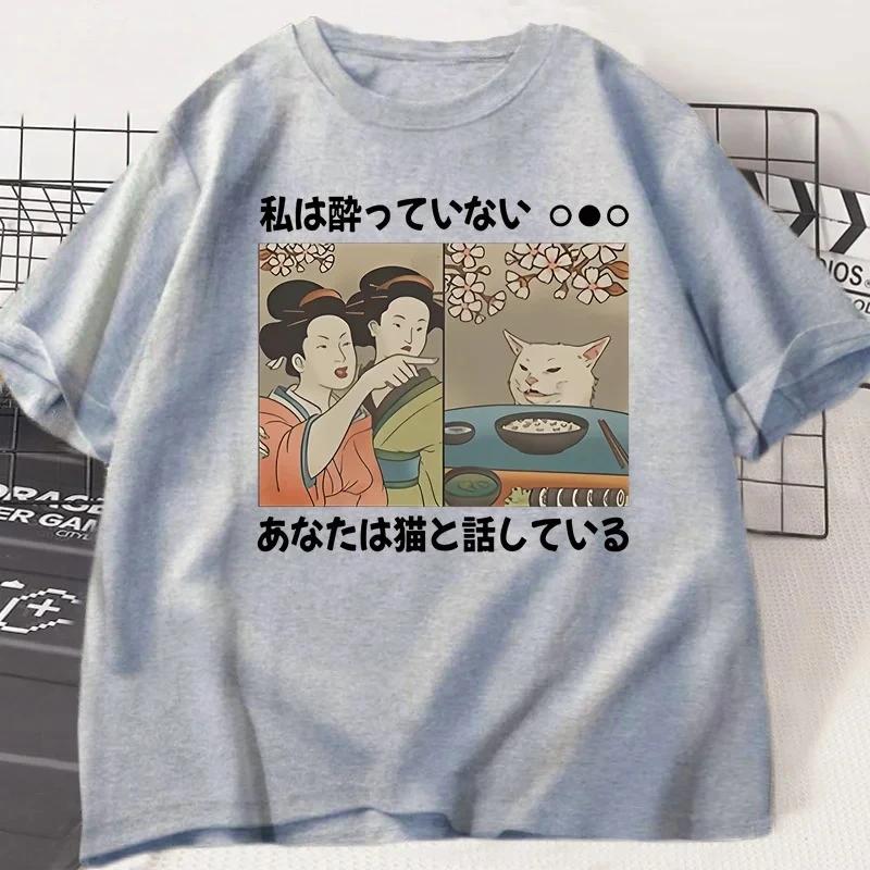 Japanese Style Cartoon Cat Woman T-Shirts Summer Harajuku Kawaii Cat Printed Short Sleeve Tees Harajuku Y2K Tops Streetwear