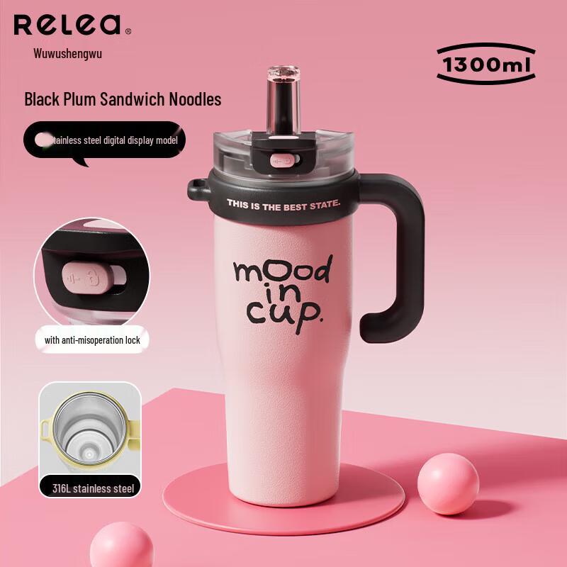 Wushengwu 1.3L Digital Display Insulated Straw Cup