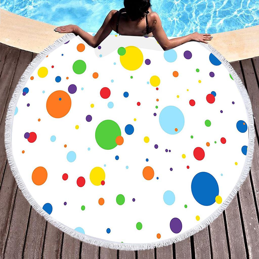 Watercolor Dots Round Beach Towel Abstract Geometric Shawl Beach Blanket Large Lightweight Quick Dry Absorbent Soft Pool Towel