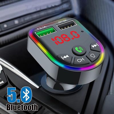 Auto-FM-Dual-USB-Schnellladegerät mit Umgebungslicht, MP3-Player, Bluetooth-Empfänger, kabelloser Freisprech-Audioempfänger, USB-Schnellladung, TF-U-Disk-Wiedergabe