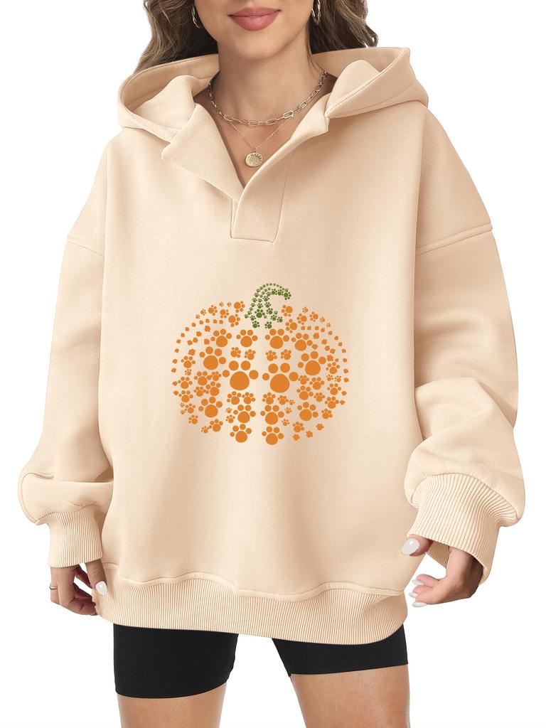 2025 real pumpkin autumn and winter Halloween velvet hooded sweater female American trendy cartoon printing thickened