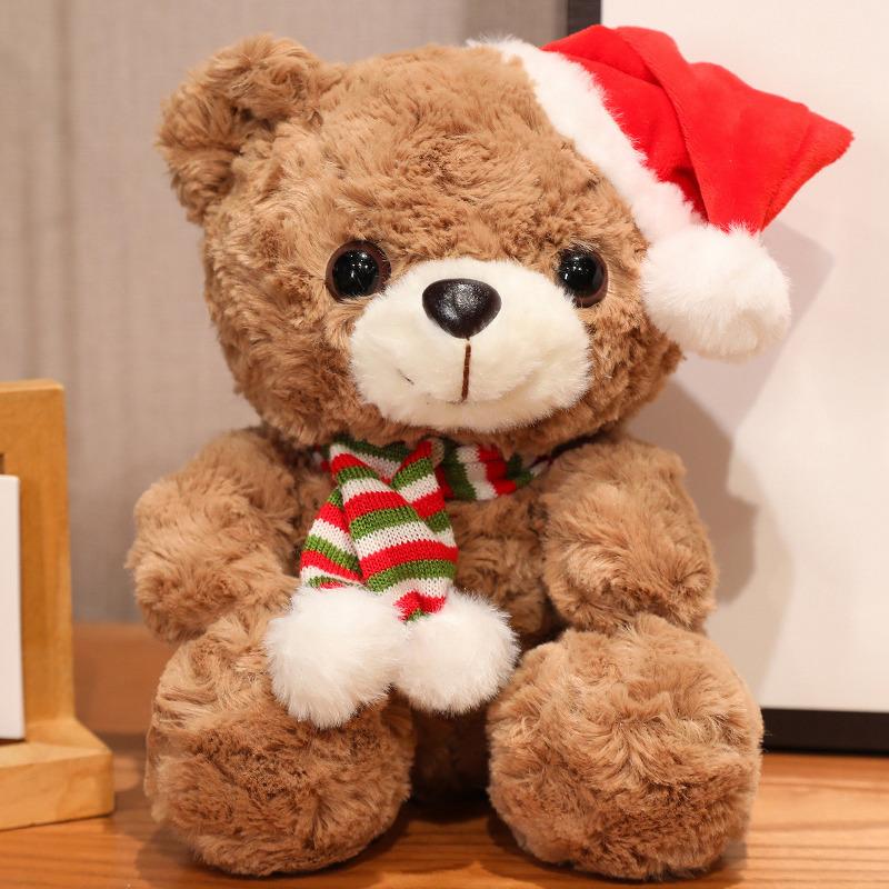 Cute Teddy Bear Plush Stuffed Animal Colorful Scarf Christmas Hat Boys Girls Kids Gift Toy Home Decor Holiday Birthday Present
