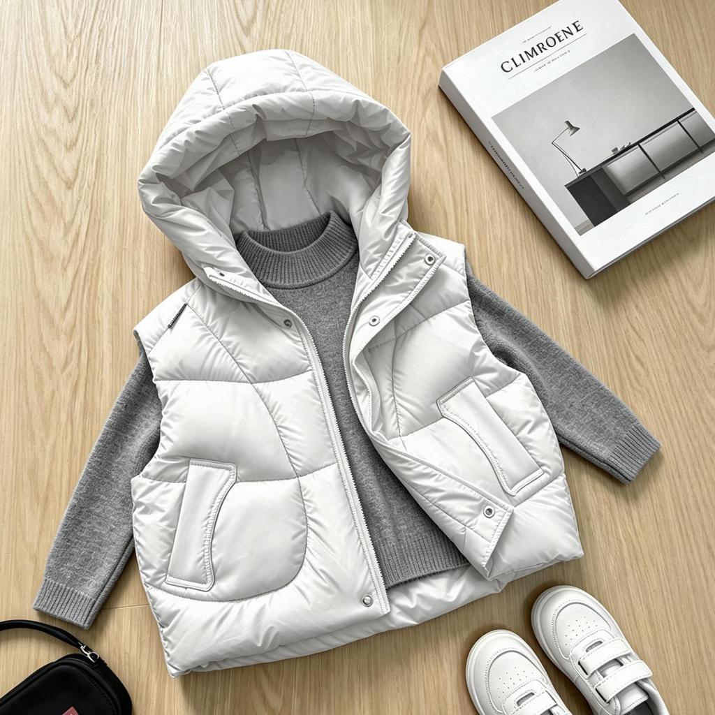 Korean Style Children's Hooded Vest - Trendy Sleeveless Jacket for Boys and Girls, Autumn/Winter Outerwear with Stand Collar