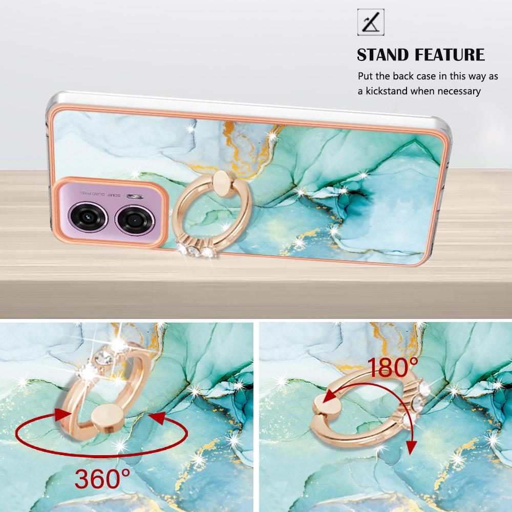 Pro Motorola Moto E14 4G/G04 4G/G04s 4G/G24 4G Pouzdro s kruhovým stojánkem Vzor mramoru Elektroplátované TPU zadní kryt
