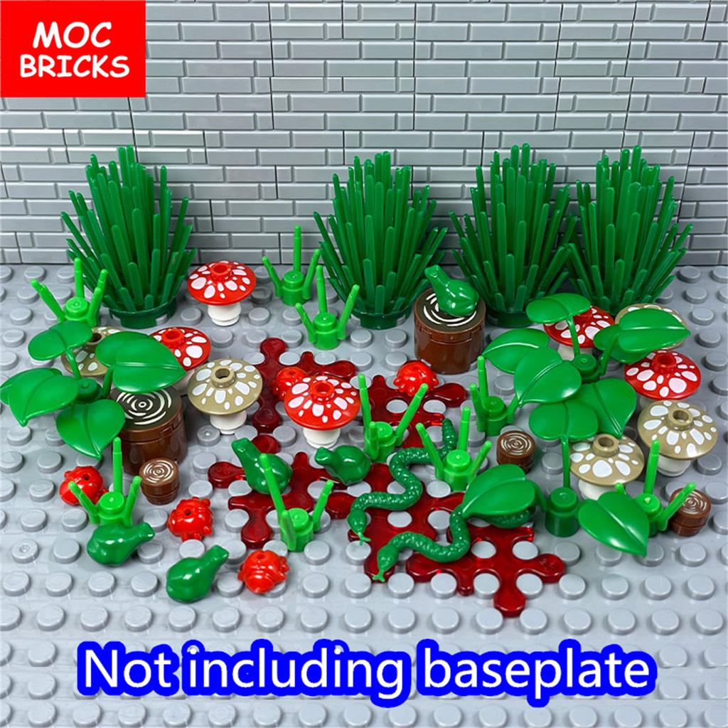 Set  MOC Bricks Plant Frog lizard Mushroom Brush City Assembled Educational Building Blocks Kits Toys For Children DIY Part