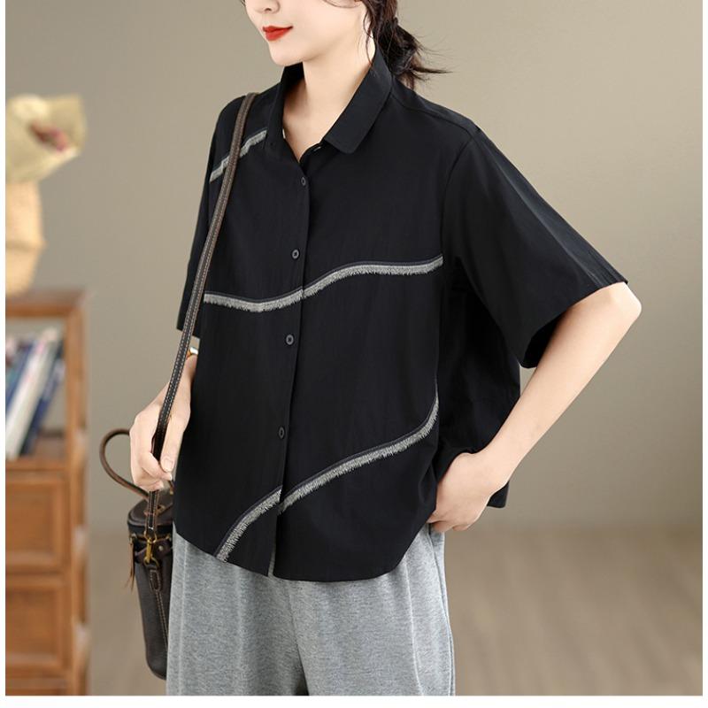 DIMANAF 2026 Women Plus Size New Summer Blouse Shirt Short Sleeve Casual Loose Lady Tops Shirts Embroidery Cotton