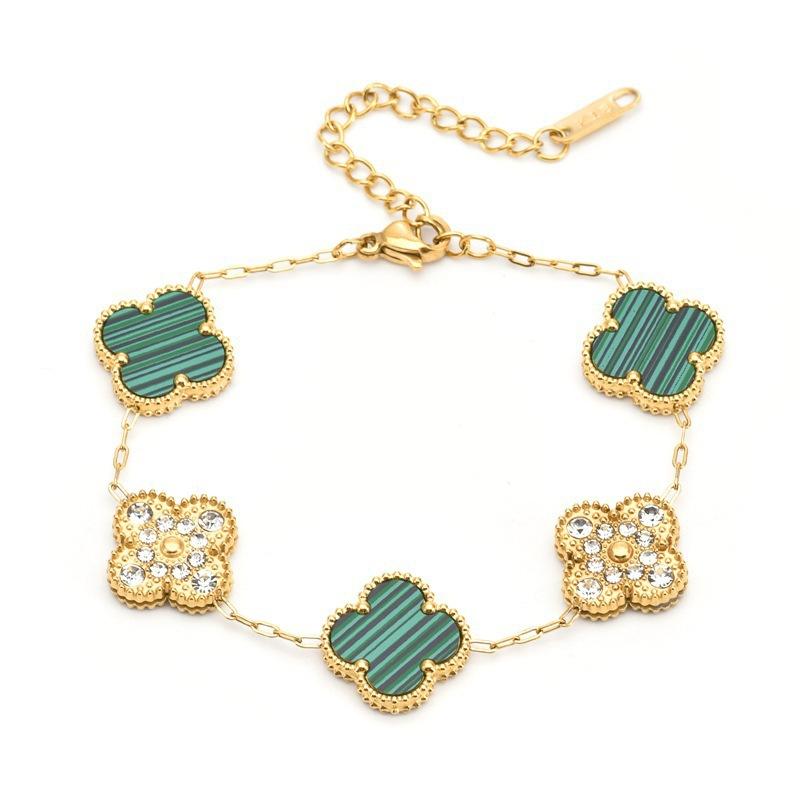 

13мм Женский браслет Четырехлистный клевер 15мм Женский модный браслет-бенгл из титановой стали Четырехлистный цветок 15mm зелёный