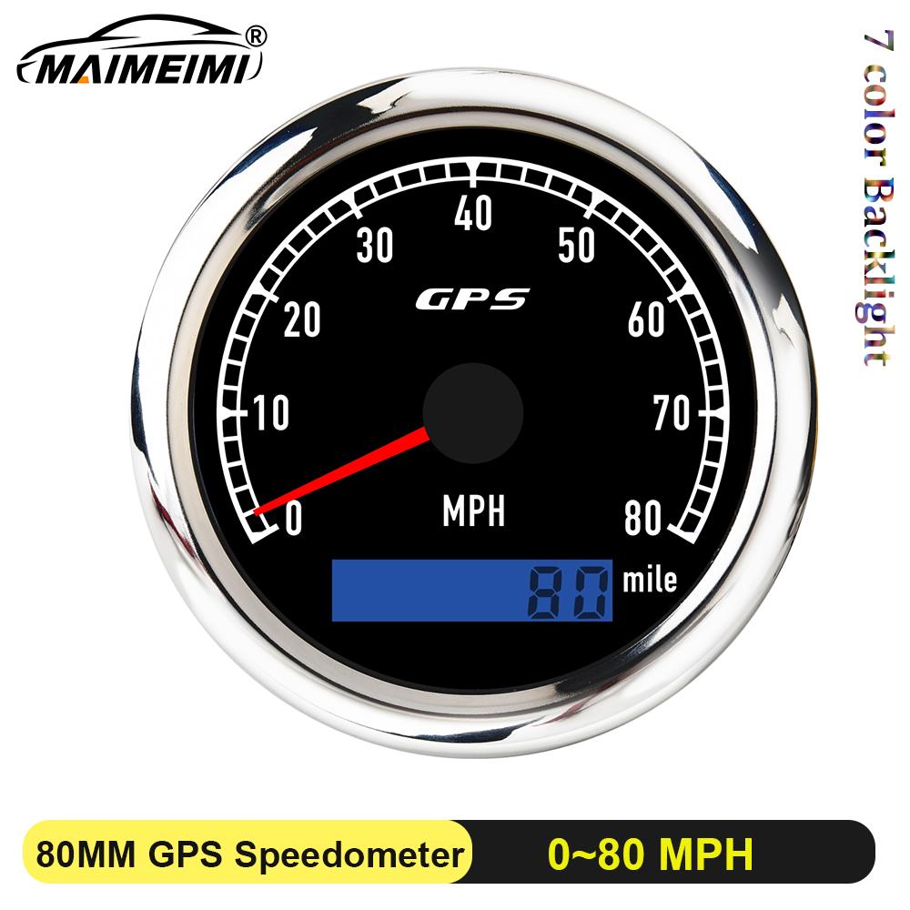 Custom 7 Color LED Universal 80MM GPS Speedometer 0-120kmh 0-60kmh Speed Meter For Boat Car Yacht 80MPH Odometer With Antenna