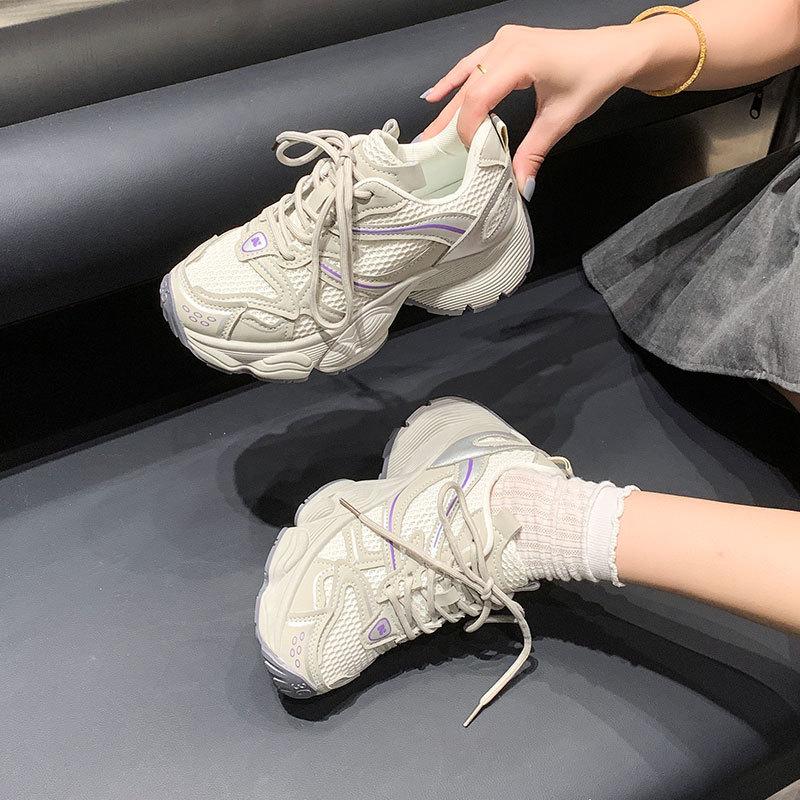 Platform dad shoes women's spring and autumn new student mesh breathable heightening lightweight casual sports shoes women