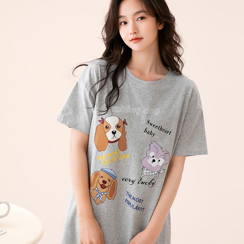 Fenteng [with Chest Cushion 10A Antibacterial] 26 Spring and Summer New A-class Cotton Sleepwear Women's Nightgown Round Neck Dress