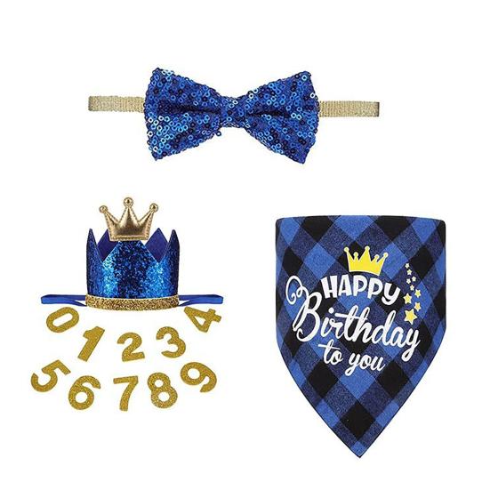 

1 Набір Святкового Костюма для Домашніх Тварин Собачий День Народження Бандана Блискуча Шапка Цифри Віку Блискуча Пайєтна Метелик Товари для Дня Народження Цуценят Собак Котів синій