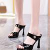 2025 Summer New Thick Heel Cool Slippers Women's Versatile Professional Patent Leather Open-toed Waterproof Table High Heels