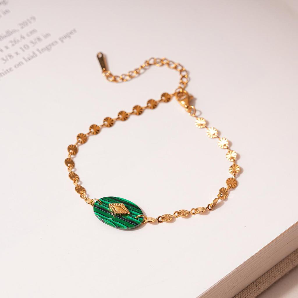 Elegant Malachite Stainless Steel Pendant Bracelet - Unique Luxury Design for Women