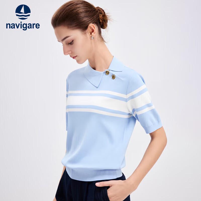 Navigare Women's Striped Lapel Knit T-shirt