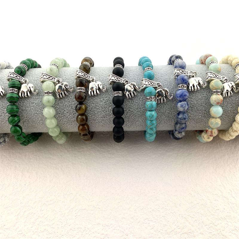 Bracciale Portafortuna Elefante: 8mm Pietre Laviche E Ciondolo Elefante, Regalo Per Donne E Ragazze