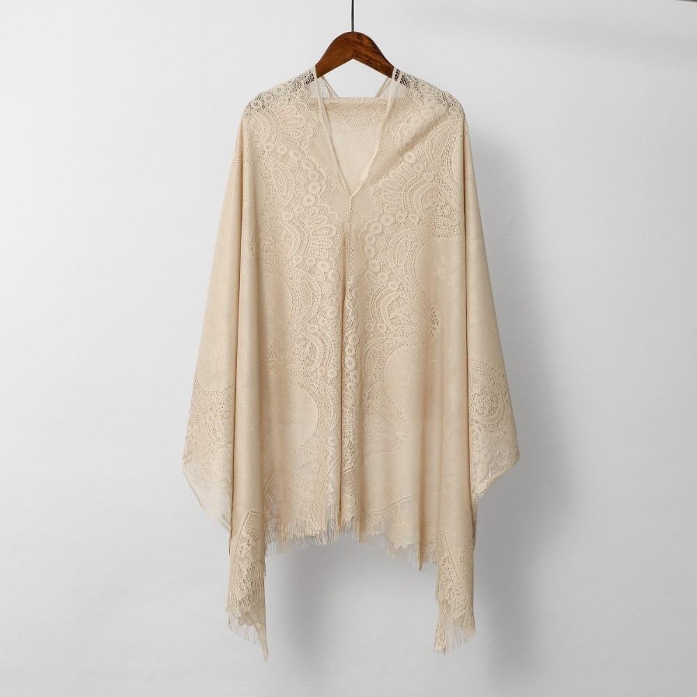 Fashion Boho Women s Cardigan Shawl Breathable Elegant Hollow-Out Shawl Solid Color Lightweight Ethnic Style Shawl Women s Wear бежевый