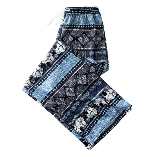 Women Casual Pants Wide Leg Elephant Print Elastic Waist Adjustable Drawstring Loose Fit Trousers Travel Work Daily Wear