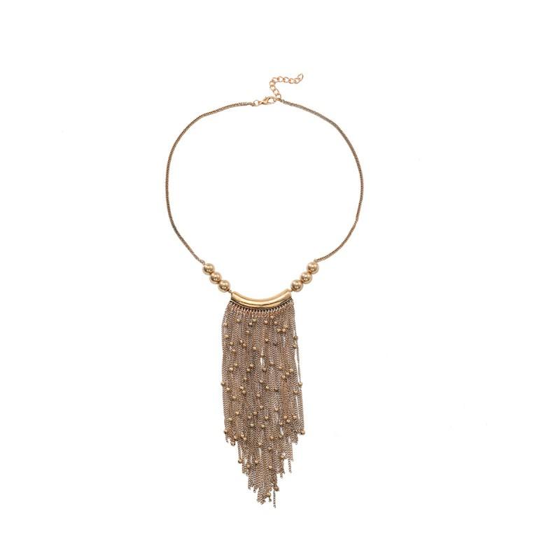 Layered Tassel Beaded Pendant Necklace Women Gold Geometric Minimalist Long Chain 2025 Gold