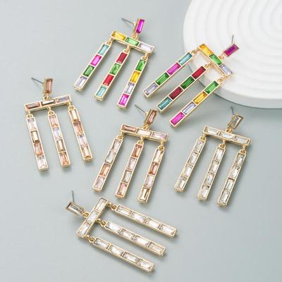 Frauen Lange Tropfen Ohrringe Titan Stahl Legierung Anhänger Ohrringe Acryl Kristall Quasten Geometrische Ohr Ornamente