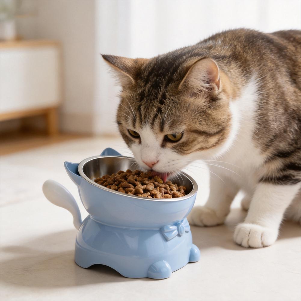 New Large Healthy Safe Stainless Steel Cat Bowl Anti-overturning Oblique Mouth Pet Bowl Increased Neck Protection Dog Water Bowl