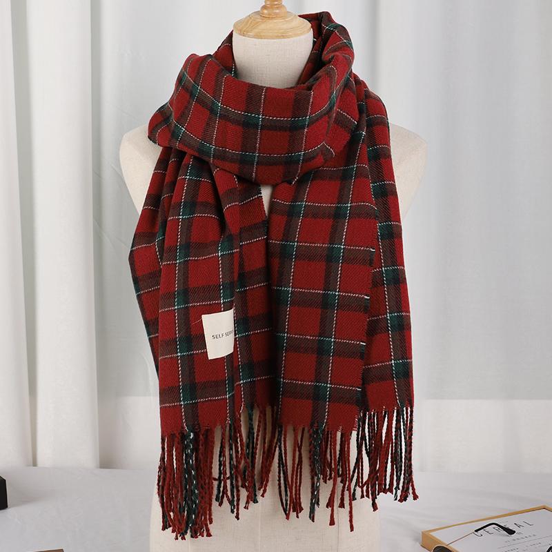Plaid Long Scarf Winter Warm Cashmere Women Pashmina Foulard Bandana Scarves Female Luxury Hijab Tassel Shawl Wraps  Pareo